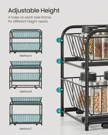 Set Of 2 Cupboard Organiser, 2-Tier Under Sink Storage Organiser With Sliding Basket Drawers, Stackable Cabinet Organiser For Kitchen, Bathroom - Black - View 4