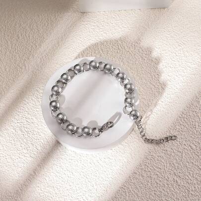 1pc Fashionable Hiphop Versatile Hollow Circle Jingle Titanium Steel Bracelet - Suitable For Men's Daily Wear Or Gift