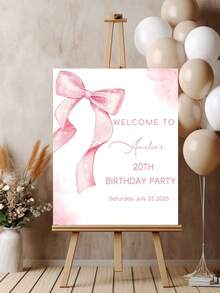 Personalized Birthday Welcome Sign, Customized Text Pink Ribbon Entrance Welcome Board, Personalized Wedding/Retirement/Anniversary Party Signage, DIY Welcome Party Favors (Includes Name And Date), Home & Garden Decor - Multicolor - View 4