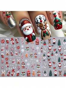 5D立体浮雕圣诞美甲贴纸 - 雪人、圣诞树和雪花图案 | 哑光效果，自粘节日美甲贴纸，圣诞美甲 - 彩色 - 查看 16