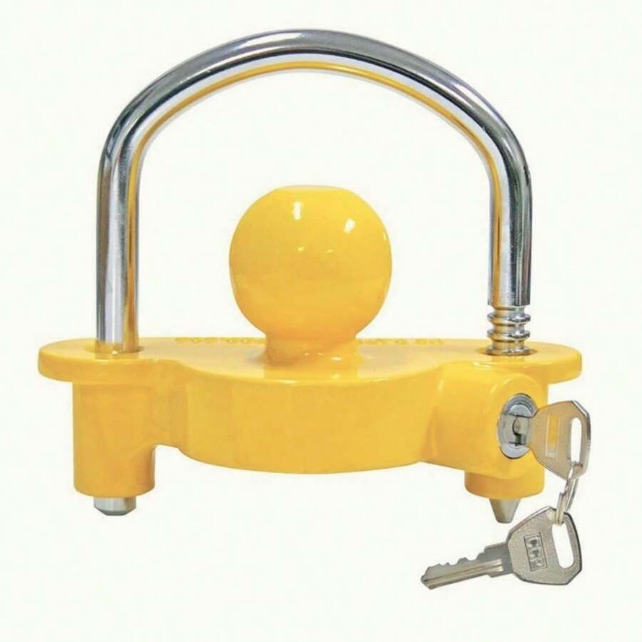 Trailer Coupler Lock Universal Adjustable Heavy-Duty Steel Trailer Hitch Lock, Anti Theft Trailer Ball Lock Towing Lock For Towing Trailer Security Fits 1-7/8",2", 2-5/16" Coupler, Yellow