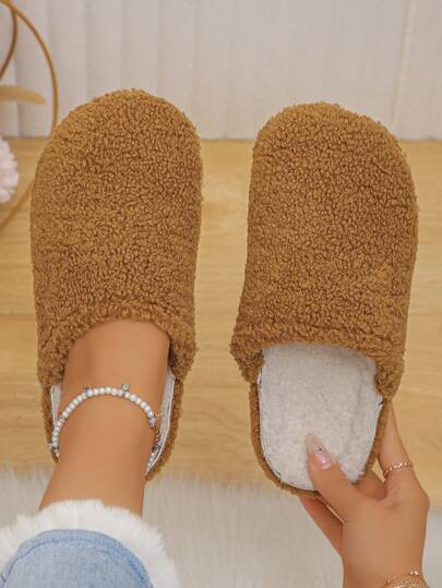 2025 New Fashion Faux Shearling Comfy Non-Slip Closed Toe Women Slippers, Soft & Cozy, Casual Indoor/Outdoor Wear, Yellow-Brown Fluffy Slippers