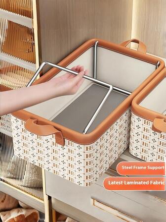 1pc Set Canvas Clothes Storage Bins - Contemporary Open-Top Organizer For Wardrobe, Bedroom & Dorm,Foldable Storage Bin Closet Organizer,Storage Containers For Clothing, Bedding,Non-Woven Fabric