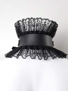 1pc Punk Style Round Metal Ring Leather Choker Necklace - Black XQ-115 - View 5