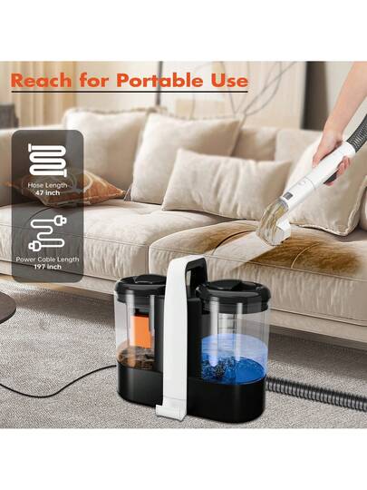 Portable Tapijt Cleaner Machine, Powerful Deep Stain Cleaning Couch, Pets, Car Seats, Upholstery Furniture, Spot Dual Size Brushhead (White), Stofzuiger Cleaner, Carpet/Sofa view 8