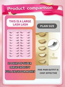 20pcs Professional Cat Eye False Eyelashes Set - 3D Fluffy Mink Effect, 5-7-10mm Mixed Layers | Ultra-Thin Invisible Lash Band, Extended Lash Tips, Create Natural Enlarging Eye Effect, Designed For Small Eyes | Reusable Waterproof Lashes, Naturally Curled - Black - View 2