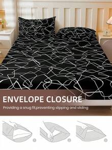 2/3pcs Printed Fitted Sheet Set, Bedding, Bed Sheets Set, Christmas Decorations, Soft And Comfortable Bedding, Skin-Friendly Bed Cover Set, Hallowen Decor, Fall Decor, Mattress Protector For Bedroom, Room Decor, For All Season, Fits Twin Full King Queen Size Bed, 1 Fitted Sheet And 2 Pillowcases, Machine Washable - 交織魅力 - 查看 7