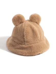 1 Stück Baby Einfarbig Süßer Bär Ohr Dick Fleece Winddicht Warm Fischerhut, Vielseitig für Jungen & Mädchen, Winter