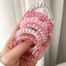 6pcs/Pack Of Telephone Wire Hair Rings, Candy Collection Sweet Gradient Color Telephone Coils, High Elasticity And Versatile Women's Headband Hair Accessories, Multiple Styles To Choose From, Without Damaging The Hair Rings.