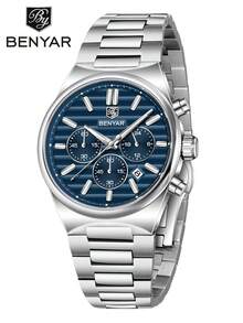 BENYAR 男士手表 BY5214 玫瑰金休闲运动 LD53 计时石英不锈钢表带蓝绿黑色男士手表 - 藍色 - 查看 2