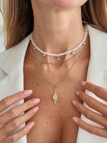 3pcs/Set Bohemian Crystal Sun Rhinestone Inlaid Pendant Necklace Set, Luxurious & Elegant Daily/Party Jewelry Necklace Gift For Women