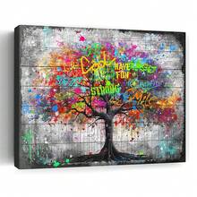 1PCS Framed Tree Of Life Forest Wall Painting - Living Room Abstract Canvas Wall Painting Graffiti Art, Ready To Hang Tree Of Life Graffiti, Poster Painting, Home Decoration, Gift, Suitable For Wall Decoration In Bedroom, Dining Room, Classroom, Bathroom, Study, Apartment, Dormitory, Kitchen, Office, Cafe, Hotel, Bar, Dressing Room, Corridor, Gallery And Other Places; Room Decoration Aesthetic Supplies - 彩色 - 查看 10