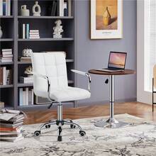 Butterslay 1PC Mid-Back PU Leather Office Desk Vanity Chair 360° Swivel Rolling Height Adjustable Armrests Lumbar Support Large Seat For Home Office Bedroom, Black/White/Pink/Brown/Retro Brown - 白色 - 查看 2
