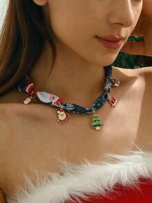 1pc Christmas Tree Bell Charms Scarf Necklace, Handmade Beaded Christmas Women Necklacem, Gift For Mom, Christmas Gift