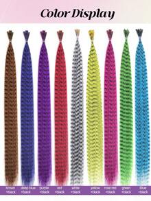 带接发工具的羽毛假发 Y2K 风格红紫蓝绿渐变色长直发假发合成羽毛接发，适合女性女孩日常派对万圣节圣诞节节日彩色假发 - 彩色 - 查看 6