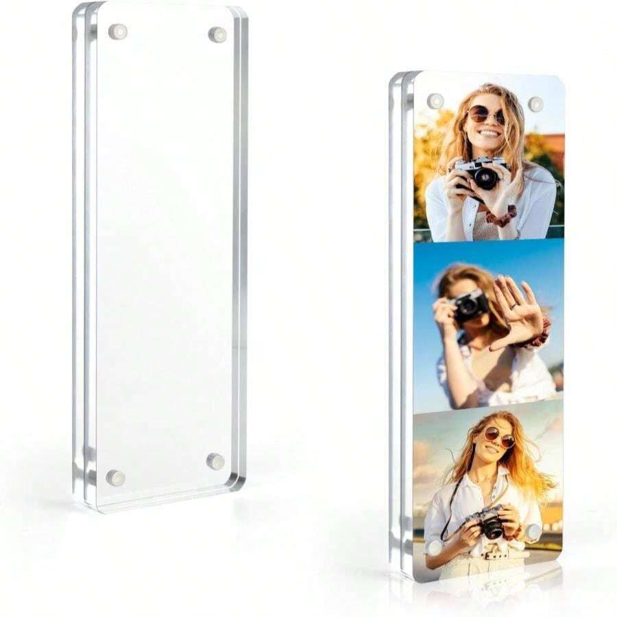 Vowcarol Photo Booth Frame 2x6 Picture Frame, Clear Acrylic Frame, Strong Magnetic 2x6 Acrylic Picture Frames, Free Standing Desktop Display- 1 Pack - 白色 - 查看 1
