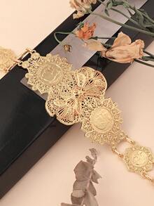 1pc Small Size Hexagon Napoleon Portrait Metal Waist Belt, Middle Eastern Bride Wedding Party Holiday Wear Waist Chain