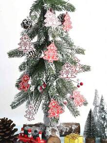 12 pezzi Decorazioni per albero di Natale, Decorazioni natalizie in legno da appendere, Pezzi per albero di Natale rossi e bianchi da appendere, Etichette regalo artigianali per la casa