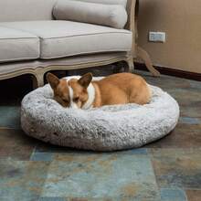 Oval Calming Donut Cuddler Dog Bed, Shag Faux Fur Washable Round Pillow Pet Bed For Small Medium Dogs (XXL(43"X34"X8"), Light Brown), Popular In 2025 - Nâu nhạt - Xem 5