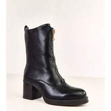 Black Heeled Ankle Boots With Decorative Front Zipper Erafir - Black - View 4