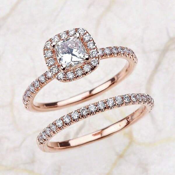 2 Stücke Damen Verlobungsring Set, klassischer ewiger Legierungs-Stein Dekor Ringe, geeignet für den täglichen Gebrauch von Damen, Verlobung, Hochzeit, Jahrestag, Party, Valentinstag, Geburtstagsgeschenk