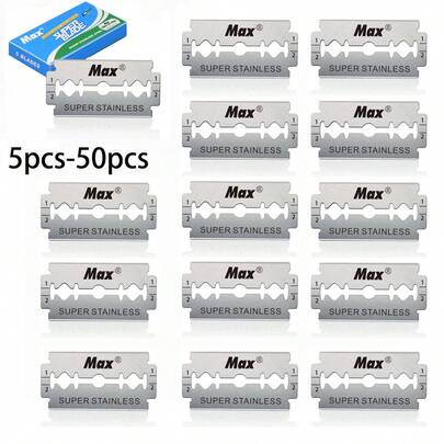 5-50片装铂金高级双刃剃须刀片 - 男士剃须刀片 - 铂金不锈钢刀片，带来顺滑、精准、洁净的剃须体验