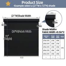 Blackout Cordless Roller Shades For Indoor Windows,Room Darkening Blind With Spring System Pull Down,Thermal Insulated UV Block Fabric,Home Office - 黑色 - 查看 2