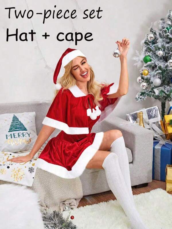 1 pièce/2 pièces Cape de style cape de Père Noël avec chapeau de Père Noël, convient pour le jeu de rôle de Noël, le déguisement, les accessoires, le déguisement, les accessoires de cape de fête : célébrations saisonnières, tenues de fête, vêtements de fête, tenues de fête, confortable à porter, structure, accessoires vestimentaires, accessoires de fête, acheteurs de fête, organisateurs d'événements