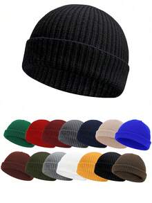 男士街头嘻哈风格纯色无檐便帽，针织保暖无檐帽，适合户外、徒步旅行、骑自行车、旅行、日常穿着 - 彩色 - 查看 10
