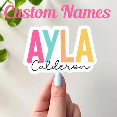 Pegatina personalizada con nombre, pegatina con nombre y apellido personalizada, etiqueta de regalo con nombre personalizado y colorido para laptop, Kindle, bolsa de regalo, escuela. Pegatinas con nombre personalizadas para botellas de agua de maestros y niños, pegatinas lindas para laptop, planificador, suministros de scrapbooking, pegatinas impermeables con nombre para cuadernos, suministros de scrapbooking, pegatinas divertidas
