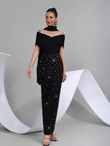 Đầm maxi nữ cao cấp thủ công đính cườm, cổ thuyền, xếp ly, kiểu dáng thanh lịch, mới về, phù hợp cho khách dự đám cưới, kỳ nghỉ, tiệc sinh nhật, các dịp trang trọng, lễ hội, lễ Phục sinh. - màu đen - Xem 4