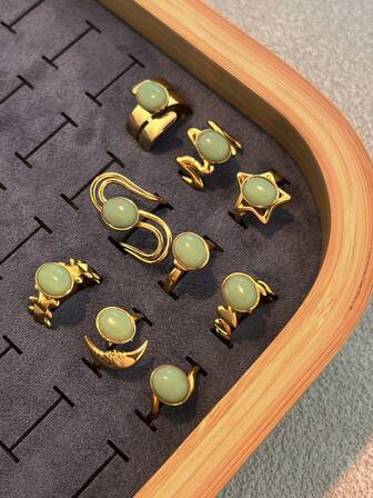 New Turquoise Ring, Light Green Inlay, Minimalist, High-End, Elegant Stainless Steel Non-Fading Jewelry, Suitable For Women And Couples, Gift