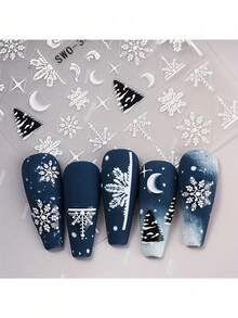 5D立体浮雕圣诞美甲贴纸 - 雪人、圣诞树和雪花图案 | 哑光效果，自粘节日美甲贴纸，圣诞美甲 - 彩色 - 查看 13