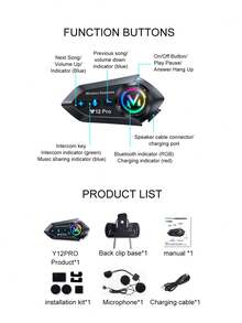 1/2pcs Music Interphone Dual Bluetooth 5.4 Motorcycle Helmet Intercom Headset Waterproof 500m Intercomunicador Speaker Earphone