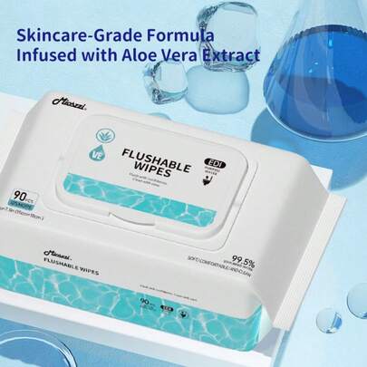 Mioszzi Flushable Wipes Wet Toliet Paper Extra Large,Per Packs 90 Pcs Wet Wipes,Personal Cleansing Wipes Made From Plant-Based Fibers,Fragrance Free