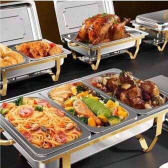 Juego de 1-2-4 de 8 cuartos de galón, juego de calentador de comida de acero inoxidable con tapa, bandeja de comida, bandeja de agua y rejilla de combustible, adecuado para restaurantes, catering, fiestas, bodas