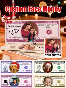 20/40/60/80/100/200/400 pièces, Argent factice personnalisé avec photo et texte, 15,6 x 6,6 cm, pour mariage, anniversaire, votre visage sur l'argent, billet de 100 dollars personnalisé, argent de jeu pour fiançailles, visage personnalisé sur un billet d'un dollar, argent factice avec photo, argent de jeu pour enterrement de vie de garçon, argent factice, argent de campagne pour bal des finissants