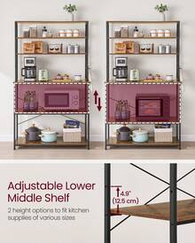 Kitchen Storage Rack, Coffee Bar, Baker's Rack, Total 6 Shelves And 6 Hooks, For Microwave, Steel Frame, Industrial, 40 X 100 X 167 Cm, Rustic Brown And Black/Oak Colour And White - Rust Brown - View 4