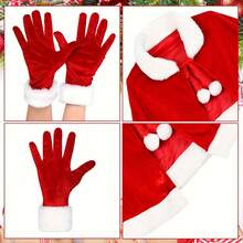 女士圣诞服装 - 圣诞老人天鹅绒披肩、斗篷和鹿头带，带白色饰边，节日装扮主题派对服装，圣诞服装，圣诞成本 - 彩色 - 查看 6