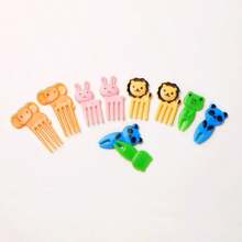 10 piezas de Tenedores de plástico con forma de animales de dibujos animados, frutas y pasteles para decorar almuerzos creativos, cocina, regalos de Navidad y útiles escolares - Multicolor - Ver 7