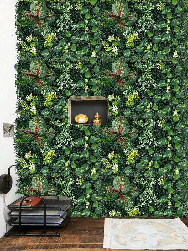 1 Piece Of Artificial Grass Wall, Green Plastic Artificial Leaf Board Wall Decoration, Artificial Spring Grid, Suitable For Gardens, Courtyards, Simple Artificial Leaf Home Decoration, Valentine's Day, Gift Birthday Graduation, Fake Plants