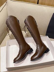 2026 Bottes hautes de haute qualité et à la mode pour l'automne, avec un talon épais. Bottes mi-mollet polyvalentes et élégantes à bout pointu et talon bas. Chaussures minimalistes et élégantes pour femmes - Tabac - Voir 2