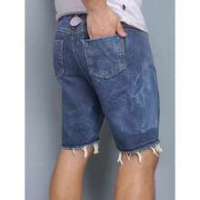 Men's Ripped Bermuda Jeans Summer Fashion 100% Premium Spring And Summer Line - Lavagem Escuro 2 - View 2