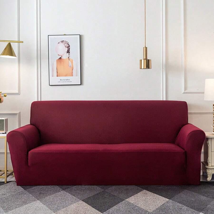 1pc Solid Color Milk Silk Stretch Full Cover Sofa Slipcover, Suitable For Home And Pets, All Season