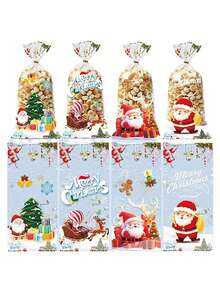 50pcs Pack New Christmas Candy Bags, Santa Claus Gift Bags, Christmas Party Gift Bags, Cookie OPP Flat Bags Christmas Christmas Decorations Christmas Pajamas Christmas Gifts Christmas Decor