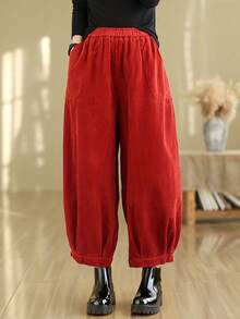 Damskie, luźne, sztruksowe, skrócone spodnie, luźne, proste nogawki, grube i szerokie nogawki, odpowiednie do noszenia wiosną i jesienią