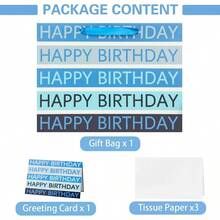 13 Large Happy Birthday Bag With Tissue Paper, Greeting Card And Handles Blue - Blue - View 5