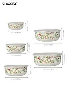 choxila 3/5件套搪瓷搅拌碗套装，带盖嵌套储物碗套装，适用于水果、麦片、冰淇淋、沙拉等食材，也可作盛菜碗，嵌套式食品储物容器，适合家庭厨房、露营、斋月、宰牲节等场合。
