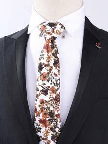 1 pieza Corbata elegante de hombre con estampado floral multicolor, casual, sencilla, de alta gama, adecuada para atuendo de negocios, bodas, fiestas y traje de novio, uso diario