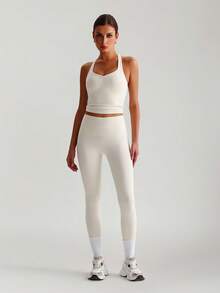 MASKERT "Sports Bra Top" Women's Built-In Cups Yoga Vest, High-Stretch Lounge & Commute Wear - 奶油白 - 查看 5